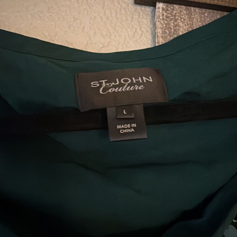 St. John Emerald Green Sequined Blouse Size Large - Picture 2 of 6